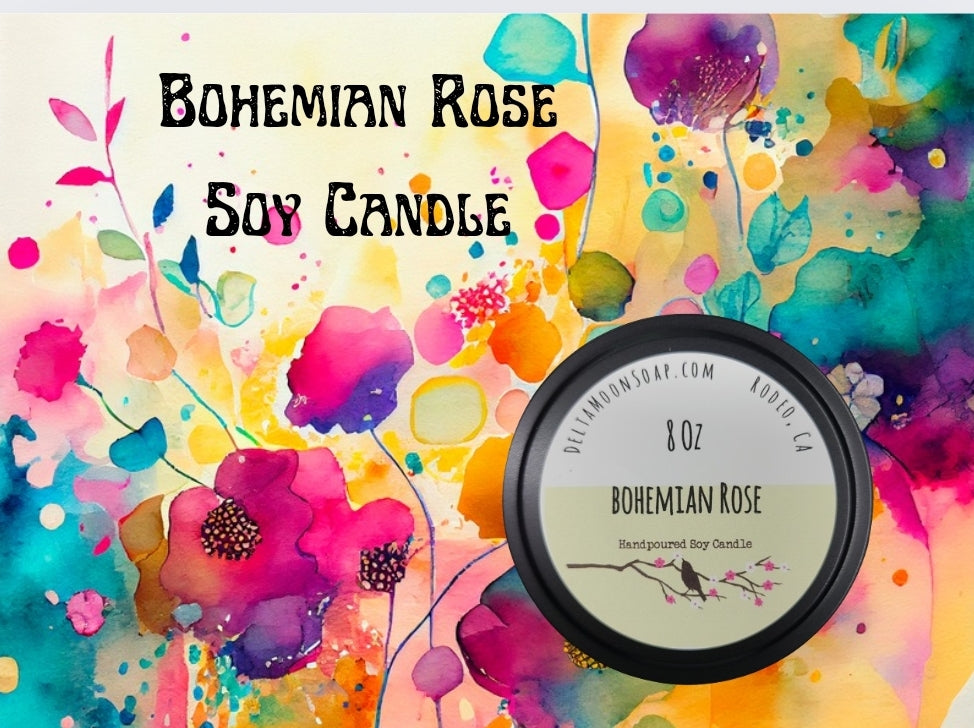 Bohemian Rose 8 Ounce Soy Candle, Ready to ship