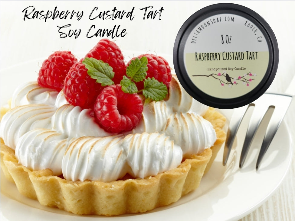 Raspberry Custard Tart 8 Ounce Soy Candle, Ready to ship