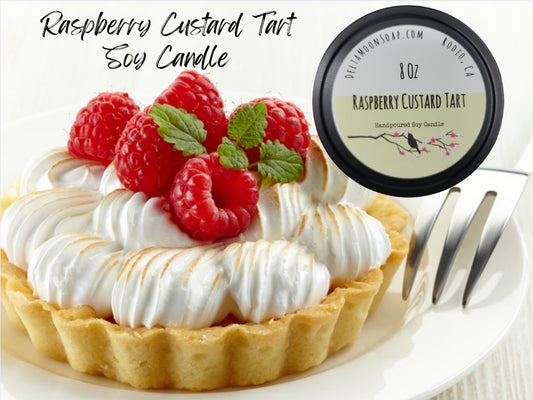 Raspberry Custard Tart 8  Ounce Soy Candle, Ready to ship