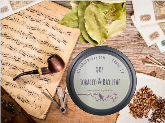 Tobacco and Bay Leaf  8  Ounce Soy Candle, Ready to ship