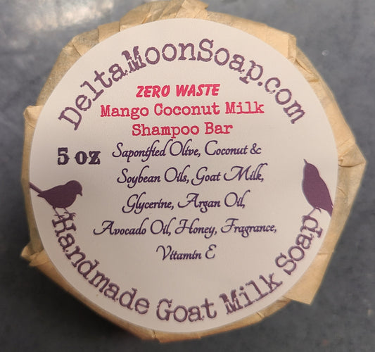 Mango + coconut Milk Shampoo Bar, Zero Waste, Argan Oil, Avocado Oil